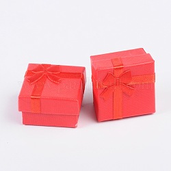 Cajas de anillas de cartón, con satén cintas bowknot fuera, cuadrado, rojo, 41x41x26mm