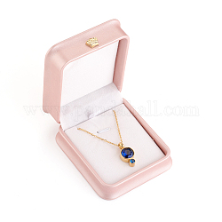 PU Leather Necklace Pendant Gift Boxes, with Golden Plated Iron Crown and Velvet Inside, for Wedding, Jewelry Storage Case, Pink, 8.4x7.2x4cm
