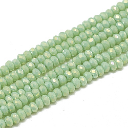 Electroplate Opaque Solid Color Glass Beads Strands, Faceted, Rondelle, Light Green, 2.5x1.5mm, Hole: 0.8mm, about 160~165pcs/strand, 13.78 inch~14.17 inch(35~36cm)