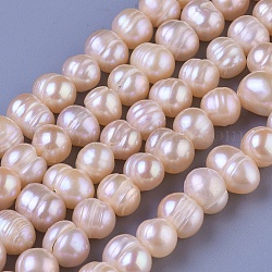Brins de perles de culture d'eau douce naturelles, ronde, peachpuff, 7~8mm, Trou: 0.8mm, Environ 57 pcs/chapelet, 14.37 pouce