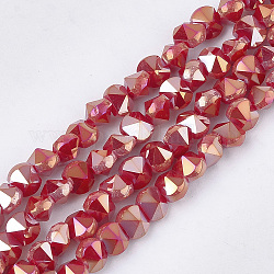 FilI di perline in vetro placcato, sfaccettato, rosso, 6~6.5x4.5~5x5.5mm, Foro: 1.2 mm,circa100pcs/filo, 17.3''