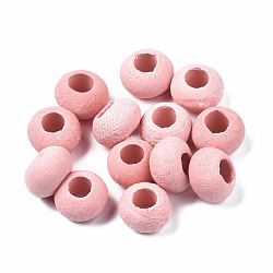 Abalorios europeos de porcelana hechas a mano, Abalorios de grande agujero, rerondana plana, rosa, 10~11x7mm, agujero: 4 mm