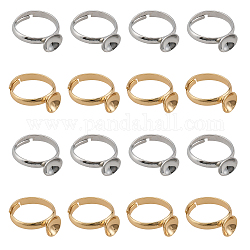 CHGCRAFT 20Pcs 2Colors Adjustable Brass Ring Findings Open Cuff Rings Findings Flat Round Pad Ring Base Settings for DIY Ring Jewelry Making Wedding Birthday Gift, 7.5mm