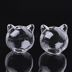 Gatito hecho a mano perlas de globo de vidrio soplado, cabeza de gato, Claro, 23~25x24.5x22mm, agujero: 2 mm