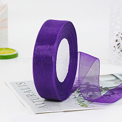 Polyester Organza Ribbon, for Christmas Decoration, Indigo, 1 inch(25mm), about 49.21 Yards(45m)/Roll