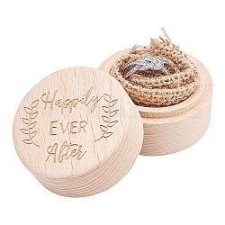 Scatole anello di legno, colonna con la parola per sempre felici e contenti, Burlywood, 5x4cm