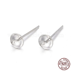 925 Sterling Silber Ohrstecker Zubehör, für die Hälfte gebohrt Perlen, mit 925 Stempel, Silber, 4 mm, Stift: 0.7 mm