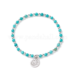 Bracelet extensible en perles d'howlite naturelle avec 201 breloque conque en acier inoxydable, bijoux en pierres précieuses pour femmes, turquoise (teint), diamètre intérieur: 2-3/8 pouce (6 cm)