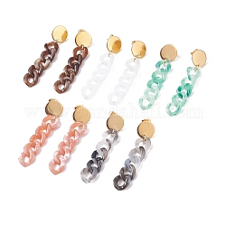 Boucles d'oreilles pendantes longues en acrylique avec chaîne gourmette pour femme, couleur mixte, 57x12mm, pin: 0.7 mm
