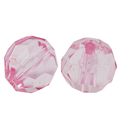 Transparente Acryl Perlen, facettiert rund, rosa, ca. 12 mm Durchmesser, Bohrung: 2 mm