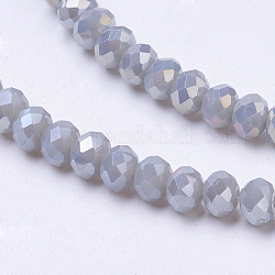 Electroplate Glass Beads Strands, Imitation Jade, AB Color Plated, Faceted, Rondelle, Gray, 3.5~4x2.5~3mm, Hole: 0.5mm, about 140pcs/strand, 15.5 inch