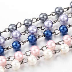Cadenas de abalorios de cristal perlas pulseras collares hechos a mano para hacer, con alfiler de latón en tono bronce., sin soldar, color mezclado, 39.3 pulgada, aproximamente 90 pcs / cadena