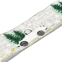 Weihnachtsthema-Polyester-Leinenimitatband, für weihnachtliche Basteldekoration, Auto Muster, Rauch weiss, 2 Zoll (50 mm), ca. 5m/1Stk