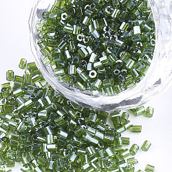 Grado a perline di semi di vetro, esagono (due tagli), colori trasparenti lustered, verde oliva scuro, 1.5~2.5x1.5~2mm, Foro: 0.8 mm, circa 2100pcs/scatola, 450 g / borsa