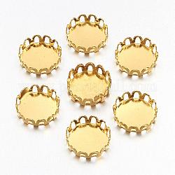 Brass Lace Edge Bezel Cups, Cabochon Settings, Cadmium Free & Lead Free, Flat Round, Golden, Tray: 10mm
