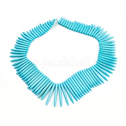 Synthetic Howlite Beads Strands, Dyed & Heated, Tusk Shape, Pale Turquoise, 20~50x5mm, Hole: 1mm, about 724pcs/1000g