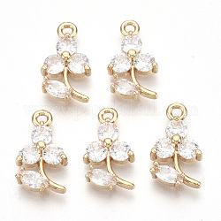 Transparent Glass Pendants, with Golden Tone Brass Findings, Faceted, Flower, Clear, 17x10x3.5mm, Hole: 1.6mm