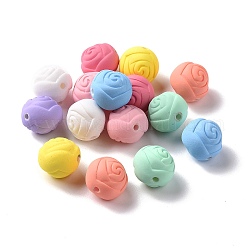 Perles en plastique abs peintes à la bombe, de Style caoutchouté, ronde avec motif de rose, couleur mixte, 15.5x14.5mm, Trou: 2mm, environ 275 pcs/500 g