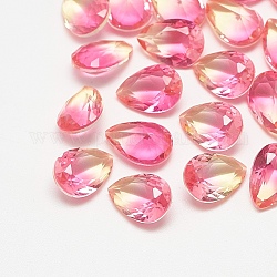 Cabujones de cristal con rhinestone, turmalina de imitación, facetados, lágrima, rosa luz, 10x7x4.5mm