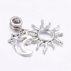 Ciondoli pendenti europei in lega di stile tibetano, stella, Sun & Moon, argento antico, 37mm, Foro: 4.5 mm