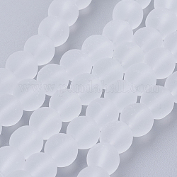 Fili di perline di vetro trasparente, smerigliato, tondo, bianco, 8mm, Foro: 1~1.6 mm, circa 99pcs/filo, 31.4 pollice