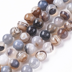 Natural Striped Agate/Banded Agate Beads Strands, Dyed & Heated, Round, Peru, 10mm, Hole: 1.2mm, about 37pcs/strand, 14.65 inch(37.2cm)