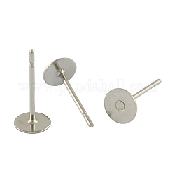 304 Stainless Steel Flat Round Blank Peg Stud Earring Findings, Stainless Steel Color, 12x8mm, Pin: 0.6mm