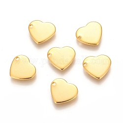 304 Stainless Steel Charms, Stamping Blank Tag, Heart, Real 24K Gold Plated, 10x11x0.8mm, Hole: 1mm