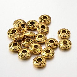 Tibetischen Stil Legierung Zwischenperlen, Bleifrei und cadmium frei, Flachrund, Antik Golden, 8x3 mm, Bohrung: 2.5 mm