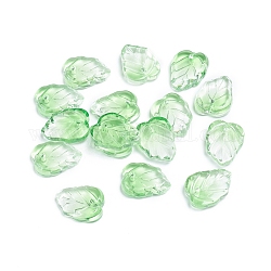 Two-Tone Transparent Glass Charms, Leaf, Lime Green, 13.5x10.5x3.5mm, Hole: 1.2mm
