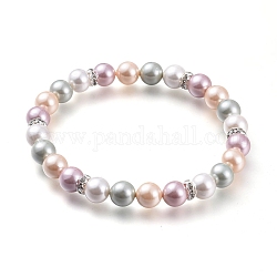 Bracelets de perles extensibles à coquille ronde, avec des séparateurs perles en laiton strass, colorées, diamètre intérieur: 2-1/4 pouce (5.7 cm)