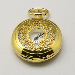 In lega di zinco teste epoca conca pianeggiante tondo orologio al quarzo di orologio da tasca rendendo collana, bronzo antico, oro, 59x46x14mm, Foro: 16x4 mm