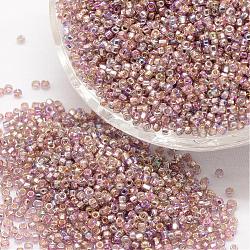 8/0 perles de rocaille rondes en verre, Grade a, argent bordée trou carré, couleurs transparentes arc, brun rosé, 2.8~3.2mm, Trou: 1.0mm, environ 15000 pcs / livre