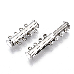 201 Stainless Steel Magnetic Slide Lock Clasps, 4 Strands, 8 Holes, Tube, Stainless Steel Color, 24.5x10x6.5mm, Hole: 1.6mm