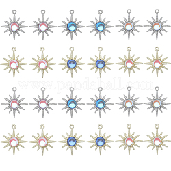 SUNNYCLUE 24Pcs 6 Styles Rack Plating Alloy Pendants, Sun Charms, with Resin, Cadmium Free & Nickel Free & Lead Free, Mixed Color, 28x25x5mm, Hole: 1.8mm, 4pcs/style