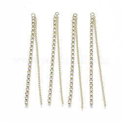 Brass Rhinestone Cup Chain Big Pendants, Tassel Pendant, with Ball Chain, Crystal, Golden, 70x3.5x2mm, Hole: 1.6mm