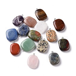 Pendentifs en pierres précieuses mixtes naturels et synthétiques, breloques rectangulaires, avec passants en acier inoxydable couleur acier inoxydable, 32~33.5x19.5~26.5x8.5~9mm, Trou: 2mm