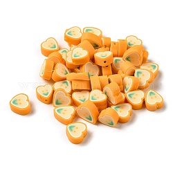 Manuell Polymer Ton Perlen, Herz, orange, 11x10.5x4 mm, Bohrung: 1.6 mm