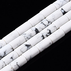 Filo di perline turchesi sintetici, tinto, colonna, bianco, 5~6x3mm, Foro: 0.8 mm, circa 62~63pcs/filo, 15.35~15.75 pollice (39~40 cm)