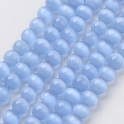 Chapelets de perles d'œil de chat, ronde, bleu royal, 6mm, Trou: 1mm, Environ 66 pcs/chapelet, 15.5 pouce