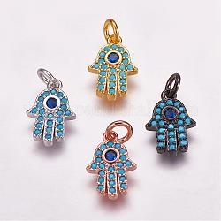Brass Micro Pave Cubic Zirconia Charms, Palm, Mixed Color, 13.5x9.5x2mm, Hole: 3mm