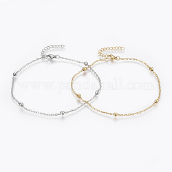 Bracelets de cheville en 304 acier inoxydable, avec fermoir pince de homard, perles rondes et chaînes de câbles, couleur mixte, 9 pouce (230 mm)