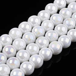 Chapelets de perles en verre opaque électrolytique, de couleur plaquée ab , ronde, blanc, 6~6.5mm, Trou: 1.4mm, Environ 67~70 pcs/chapelet, 14.76 pouce ~ 15.16 pouces (37.5~38.5 cm)