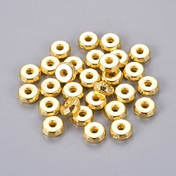 Abalorios entrepieza de estilo tibetano, sin plomo y cadmio, rerondana plana, dorado, 8x3mm, agujero: 2 mm
