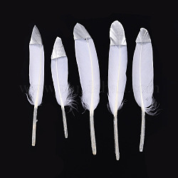 Accesorios de traje de pluma de ganso, teñido, spray color plata, blanco, 128~165x17~25 mm, aproximamente 100 unidades / bolsa