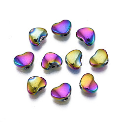 Placage en rack perles en alliage de couleur arc-en-ciel, Sans cadmium & sans nickel & sans plomb, cœur, 6x8x3.5mm, Trou: 1.2~1.4mm