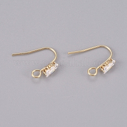 Brass Earring Hooks, Ear Wire, with Clear Cubic Zirconia and Horizontal Loop, Long-Lasting Plated, Real 14K Gold Plated, 16x13x3.5mm, Hole: 2mm, 20 Gauge, Pin: 0.8mm
