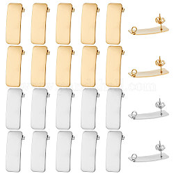 Beebeecraft 1 Box 28Pcs Curved Rectangle Stud Earring Stainless Steel Elongated Trapezoid Long Bar Earring with Loop Hole and Ear Nuts for Women Earring Making Supplies