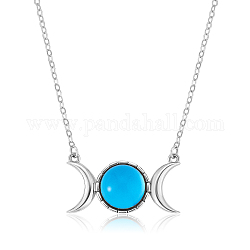 Collier pendentif triple lune déesse zircone cubique, bijoux en argent sterling pour femmes, bleu clair, 15.75 pouce (40 cm)