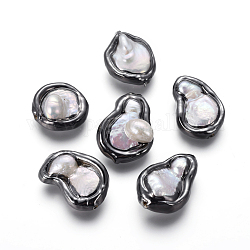 Perle di perle d'acqua dolce coltivate di perle barocche naturali, con accessori di ottone, pepite, bianco, canna di fucile, 17.5~23.5x16~22x8~9mm, Foro: 0.7 mm
